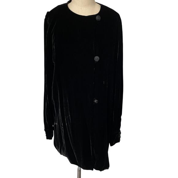 Dana Bachman Black Velvet Silk Tunic Blazer Jacket Size 12 - Picture 1 of 13